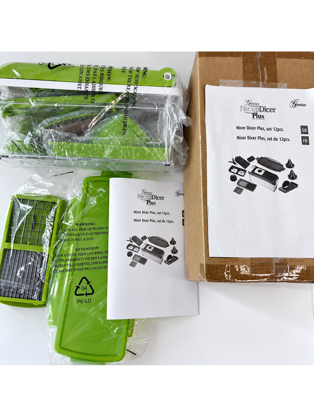 Genius Nicer Dicer Plus 12 Piece Set Vegetable Fruit Chopper Slicer Green New